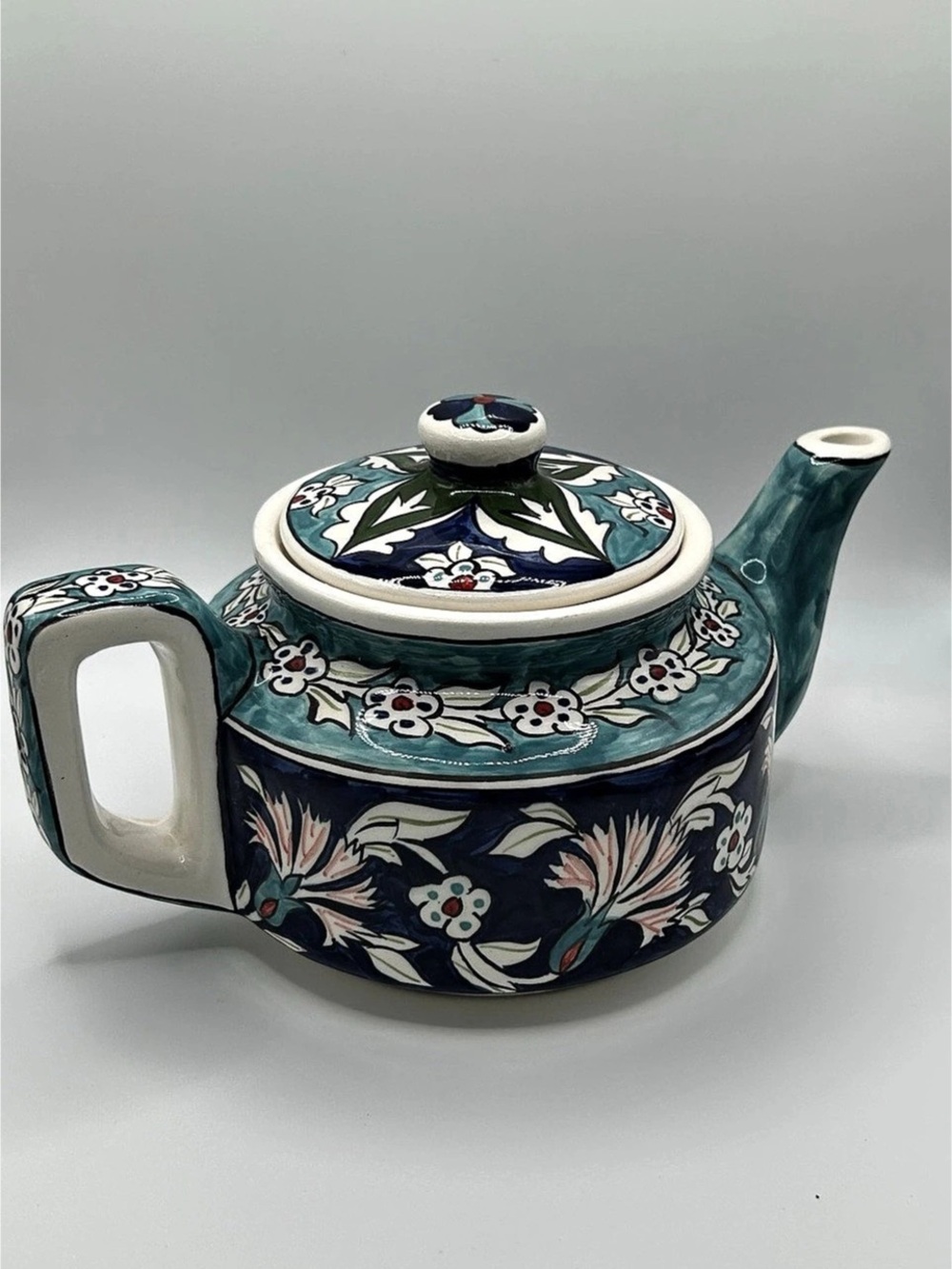 Vintage Sandrouni Jerusalem Signed Hand-Painted Ceramic Floral Teapot